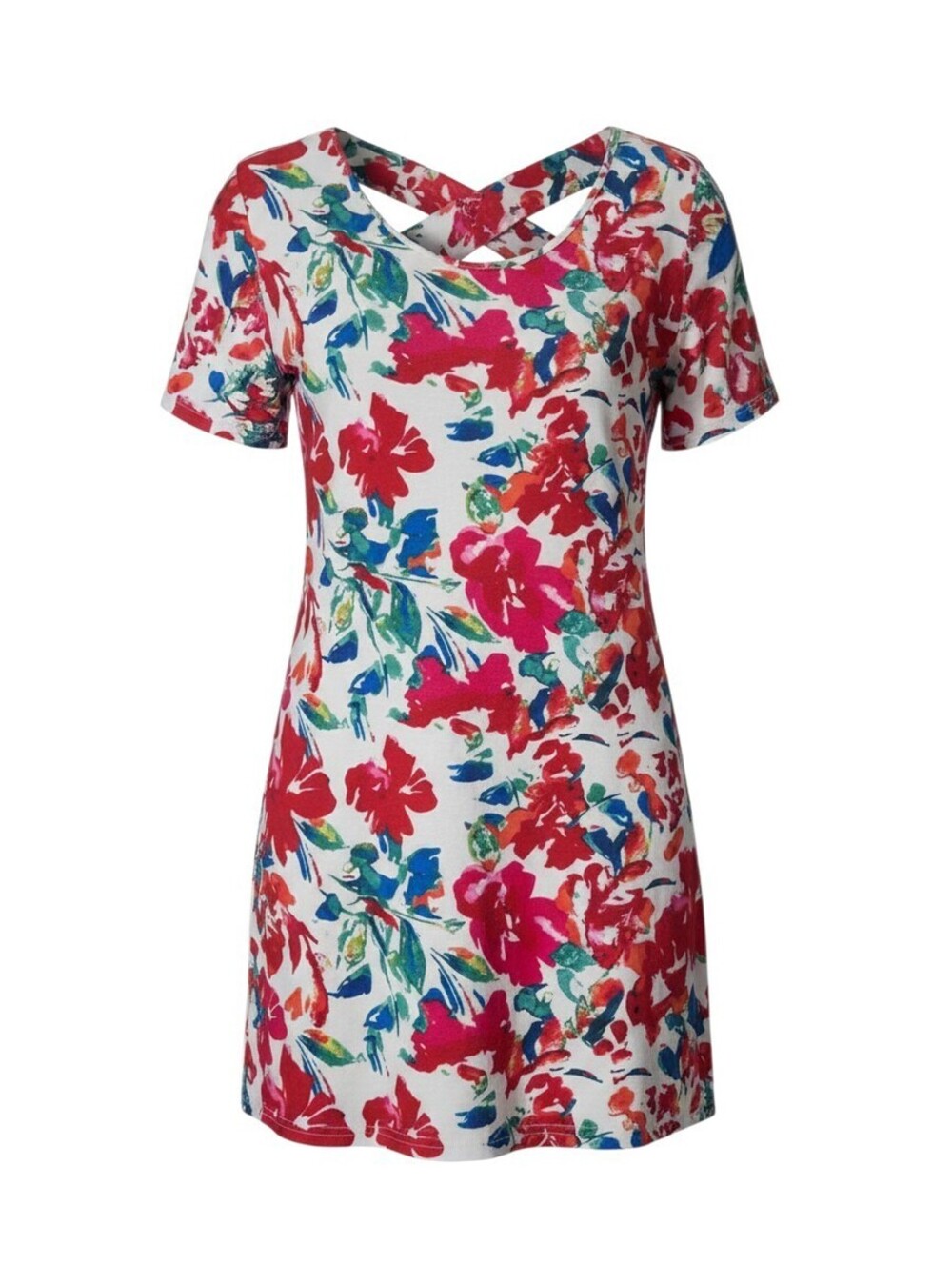 Feager Casual Red Floral Criss Cross Short Sleeve T Shirt Dress Size Large